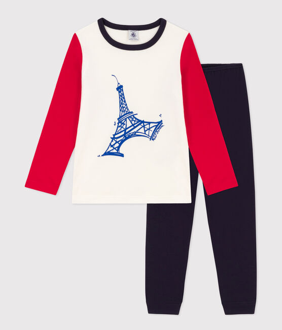 Pijama Torre Eiffel de algodón para niño/niña azul SMOKING/blanco MULTICO