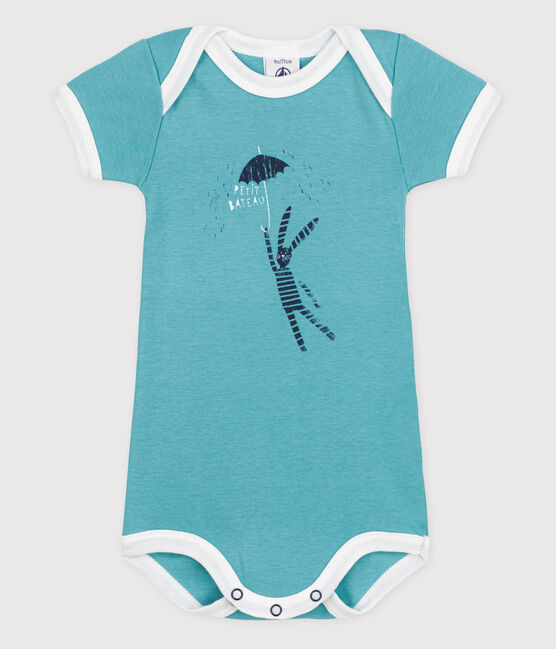 Bodi de manga corta de bebé niña azul MIROIR