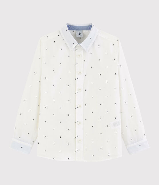 Camisa de manga larga de popelina de niño. blanco MARSHMALLOW/azul SMOKING