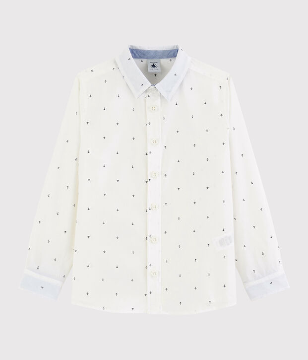 Camisa de manga larga de popelina de ni&ntilde;o. blanco/azul