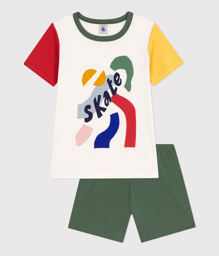 Pijama infantil corto y liso de algod&oacute;n blanco/multicolor