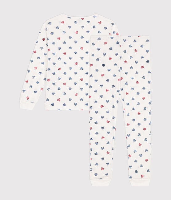Pijama de algodón con estampado de corazones para mujer blanco MARSHMALLOW/blanco MULTICO