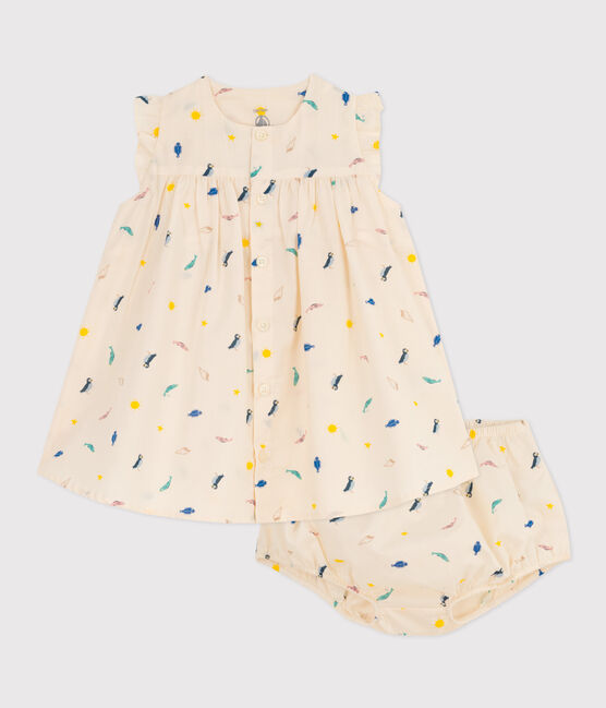 Vestido y bombacho estampados de popelina para bebé blanco AVALANCHE/ MULTICO
