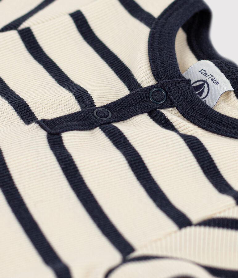 Body de manga corta de punto de canal&eacute; a rayas para beb&eacute; blanco AVALANCHE/azul SMOKING