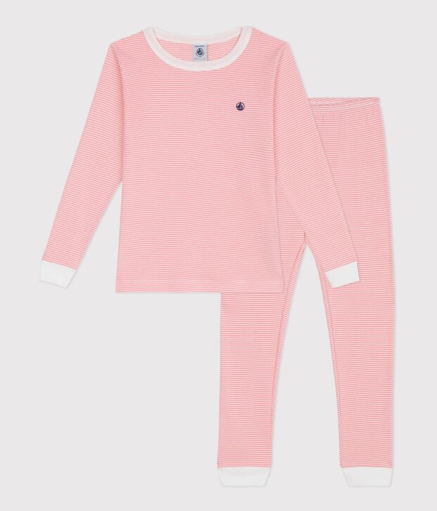 Pijama infantil muy ajustado de algod&oacute;n a rayas rosa/blanco