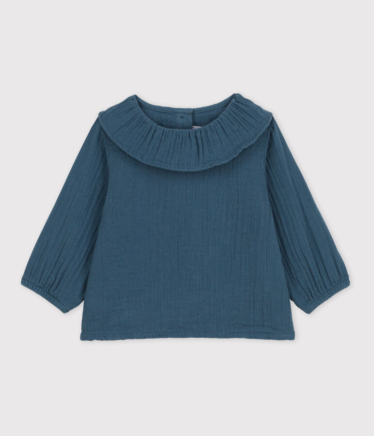 Blusa de manga larga de gasa de algod&oacute;n para beb&eacute; gris