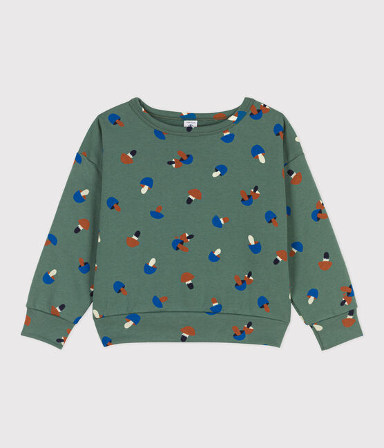 Sudadera estampada de muletón de niño verde VALLEE/crudo MULTICO