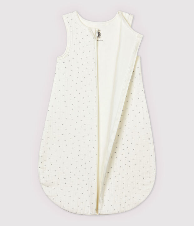 Saco de dormir blanco con estrellas de beb&eacute; de tela de pa&ntilde;al de algod&oacute;n ecol&oacute;gico blanco/gris