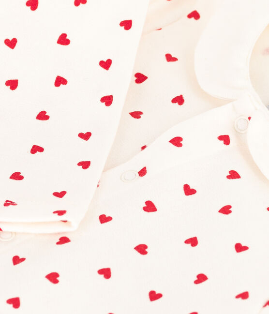 Mono largo de muletón con estampado de corazoncitos para bebé blanco MARSHMALLOW/rojo TERKUIT