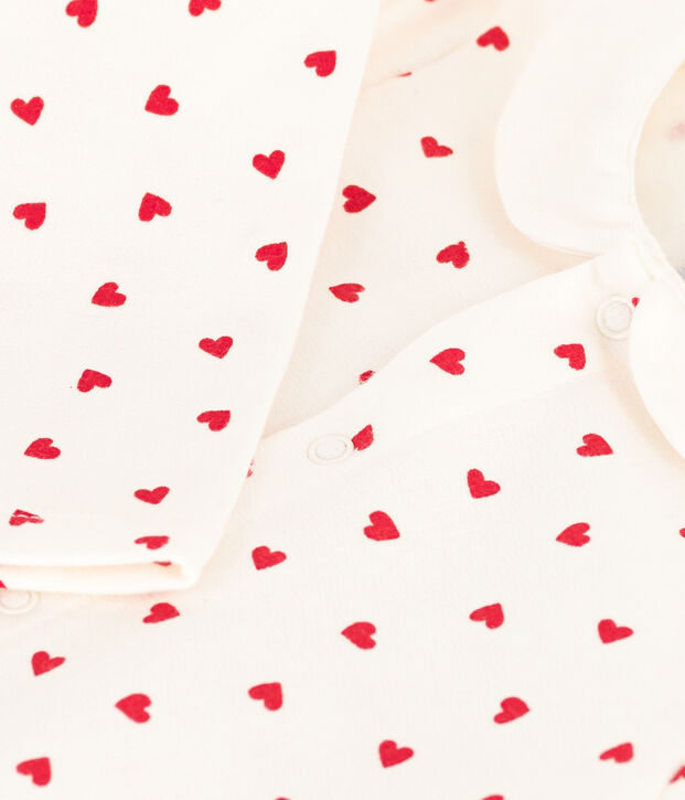 Mono largo de mulet&oacute;n con estampado de corazoncitos para beb&eacute; blanco/rojo