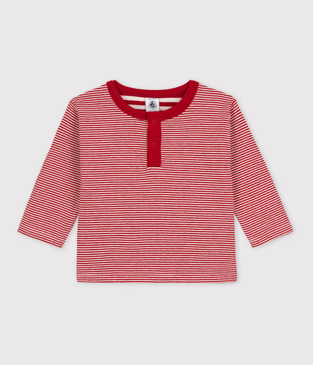 Camiseta de t&uacute;bico milrayas de manga larga de beb&eacute; rojo/beige