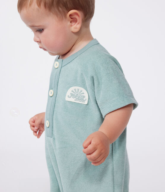 Pelele corto y liso de rizo de manga corta con insignia para bebé verde PAUL