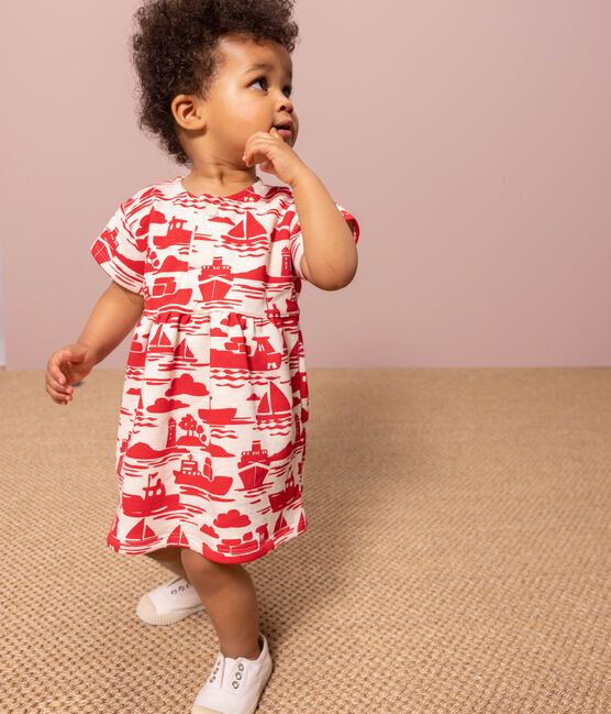 Vestido estampado de manga corta de muletón para bebé rojo AVALANCHE/ ROUGE