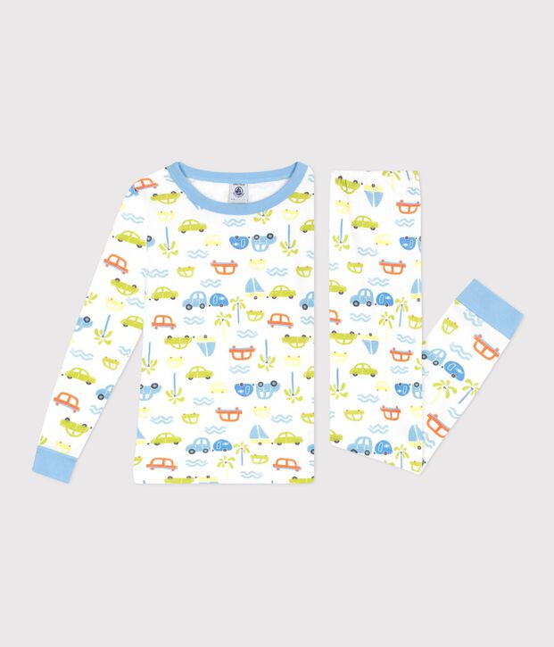 Pijama infantil muy ajustado de algod&oacute;n con estampado de coches blanco/multicolor