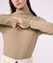 Camiseta lisa de cuello alto de algod&oacute;n para mujer beige