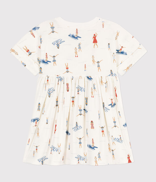 Vestido de manga corta de algod&oacute;n para ni&ntilde;a blanco/multicolor