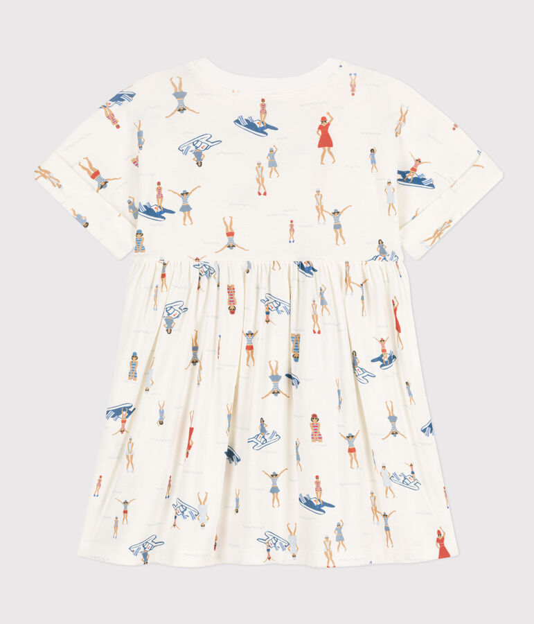 Vestido de manga corta de algod&oacute;n para ni&ntilde;a blanco/multicolor