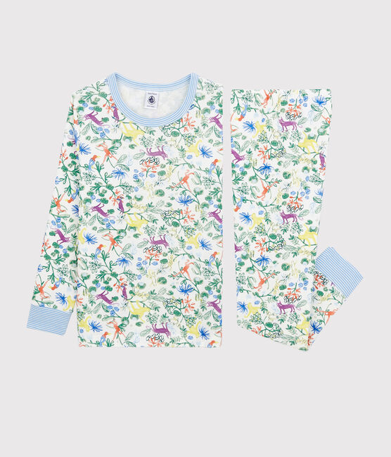 Pijama con estampado de jungla de niño de tejido tubular blanco MARSHMALLOW/blanco MULTICO