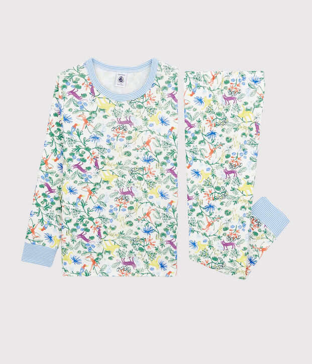 Pijama con estampado de jungla de ni&ntilde;o de tejido tubular blanco/multicolor