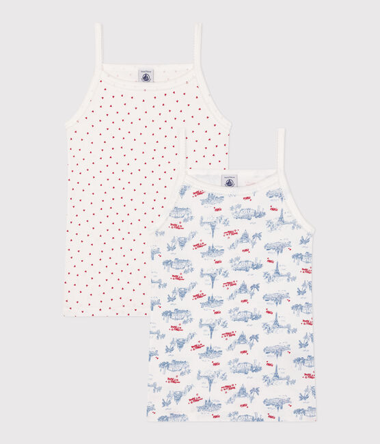 Juego de 2 camisetas infantiles de tirantes finos de algodón con estampado de París variante 1