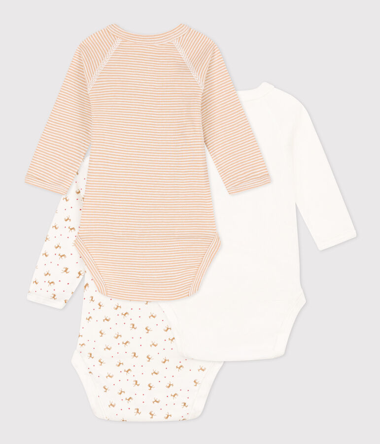 LOTE DE 3 BODIS DE ALGOD&Oacute;N DE MANGA LARGA PARA BEB&Eacute; multicolor