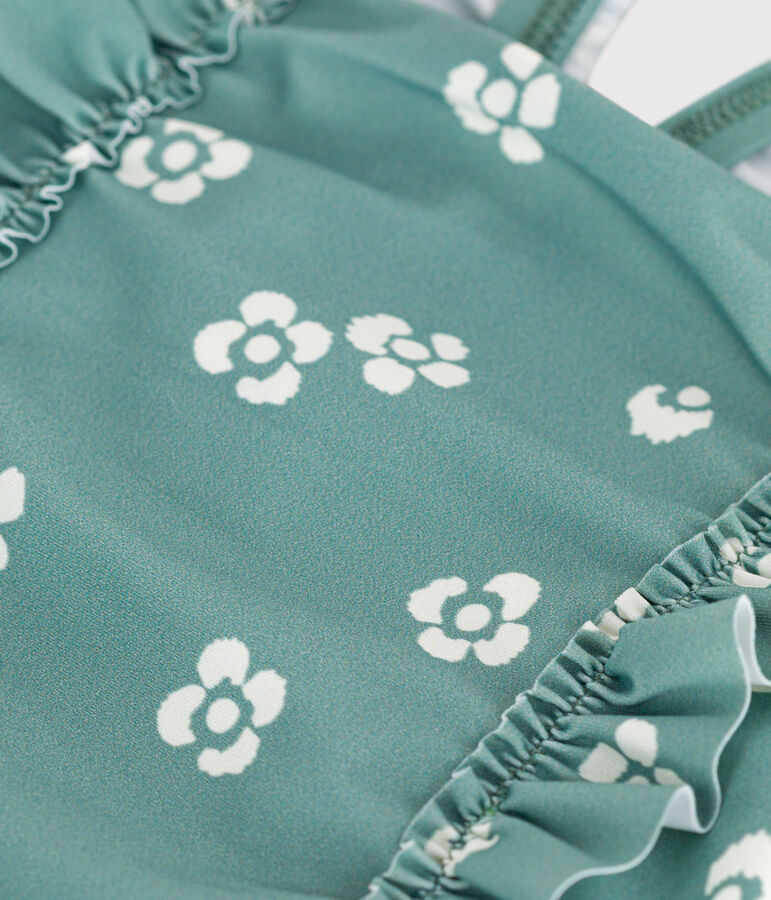 Ba&ntilde;ador con volantes y estampado de flores para beb&eacute; verde/blanco