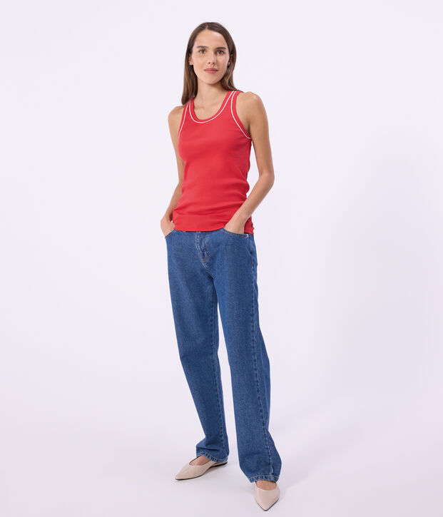Camiseta lisa de tirantes de algod&oacute;n para mujer rojo