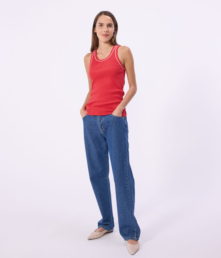 Camiseta lisa de tirantes de algod&oacute;n para mujer rojo