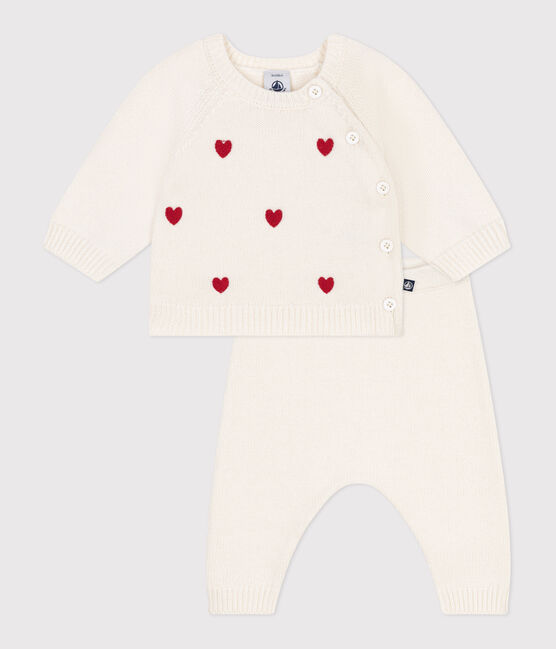 Conjunto de 2 piezas de punto tricotado con corazones bordados para bebé rojo MARSHMALLOW/ POMPEI