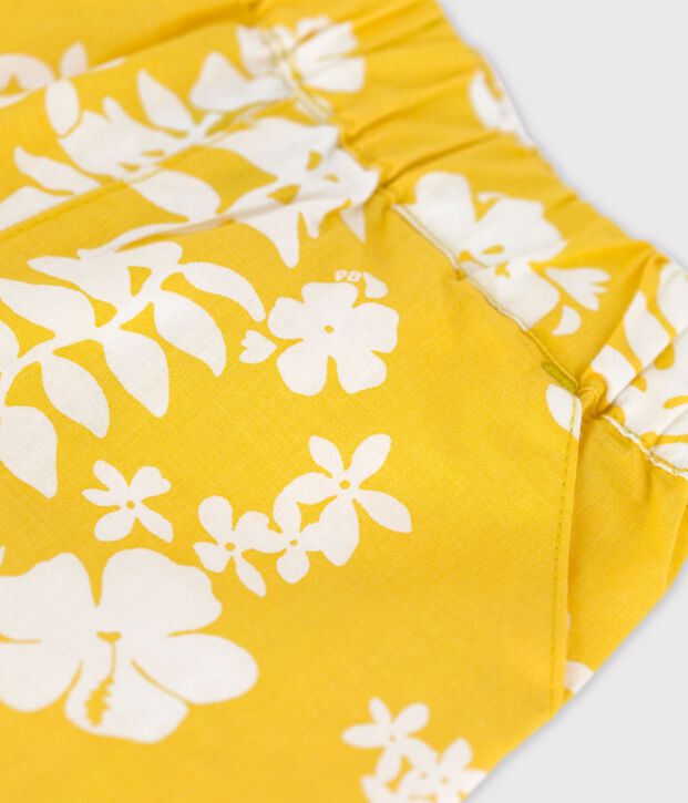 Shorts con estampado hawaiano de popelina de beb&eacute; amarillo/blanco