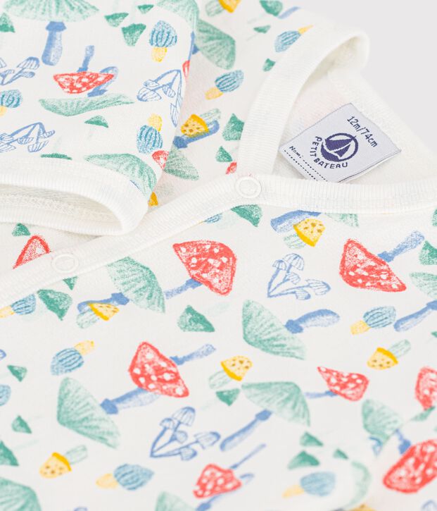 Pijama de mulet&oacute;n con estampado de setas para beb&eacute; blanco/multicolor