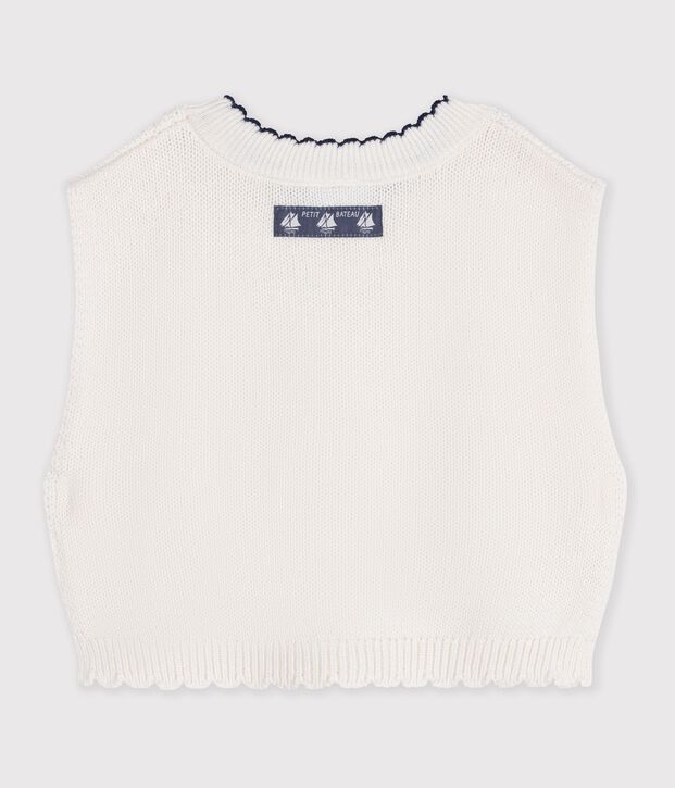 Jersey de punto tricotado de lana y algod&oacute;n sin mangas para beb&eacute; blanco