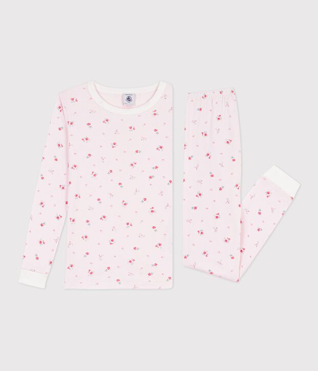 Pijama infantil muy ajustado de algod&oacute;n con estampado de flores rosa/multicolor