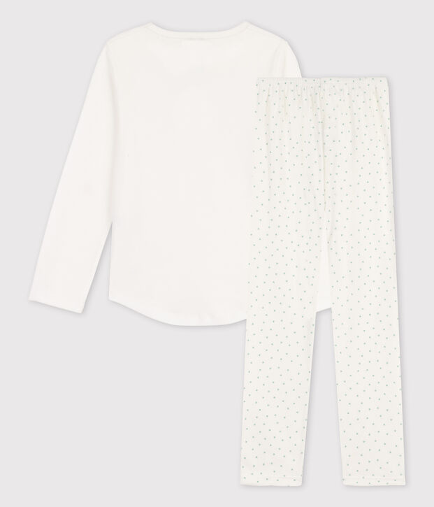Pijamas de algod&oacute;n con estampado de corazoncitos de ni&ntilde;a blanco/verde