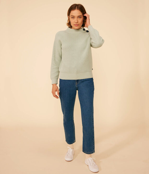 Jersey de punto ingl&eacute;s de algod&oacute;n para mujer verde