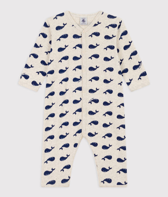 Pijama sin pies de algodón con ballenas marinas beige MONTELIMAR/azul MEDIEVAL