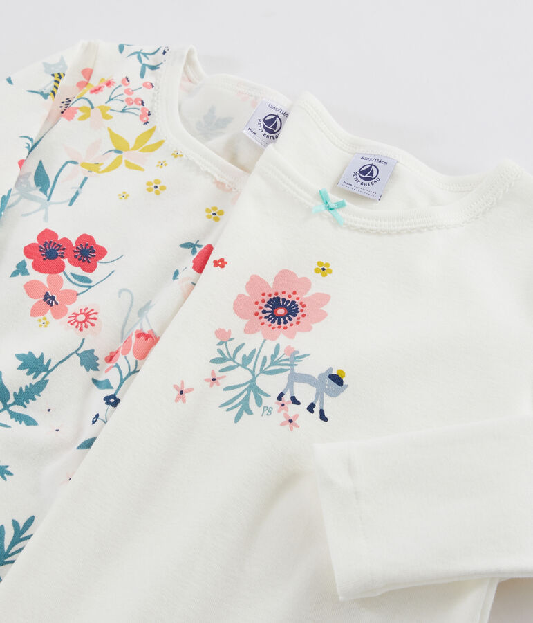 Juego de 2 camisetas de manga larga con estampado de flores de ni&ntilde;a peque&ntilde;a multicolor