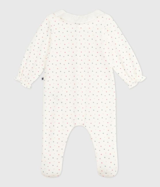 Pijama de terciopelo con cuello con estampado de corazones para bebé blanco MARSHMALLOW/blanco MULTICO