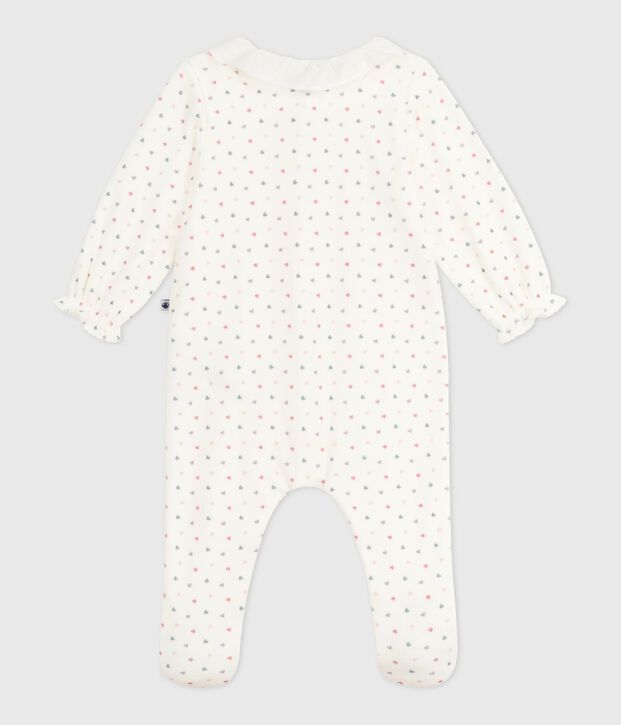 Pijama de terciopelo con cuello con estampado de corazones para beb&eacute; blanco/multicolor