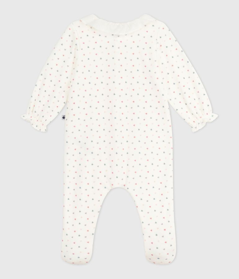 Pijama de terciopelo con cuello con estampado de corazones para beb&eacute; blanco MARSHMALLOW/blanco MULTICO