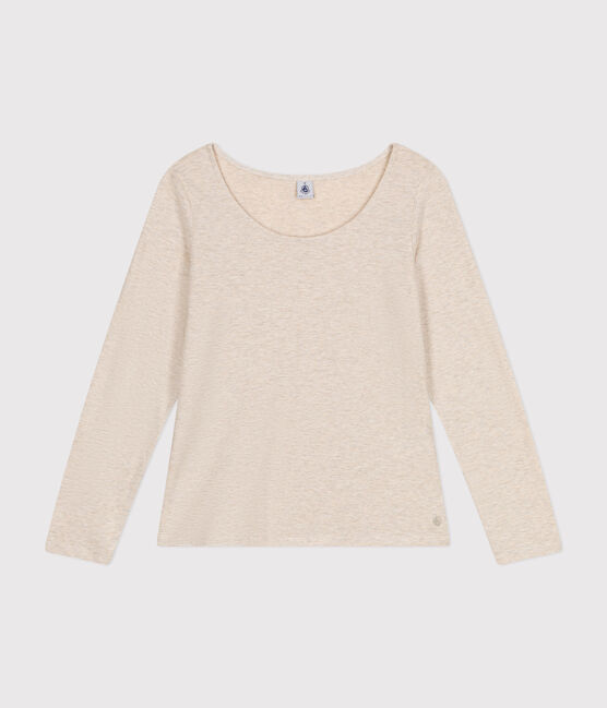 Camiseta Recta de manga larga de punto flameado con cuello de bailarina para mujer beige MONTELIMAR CHINE