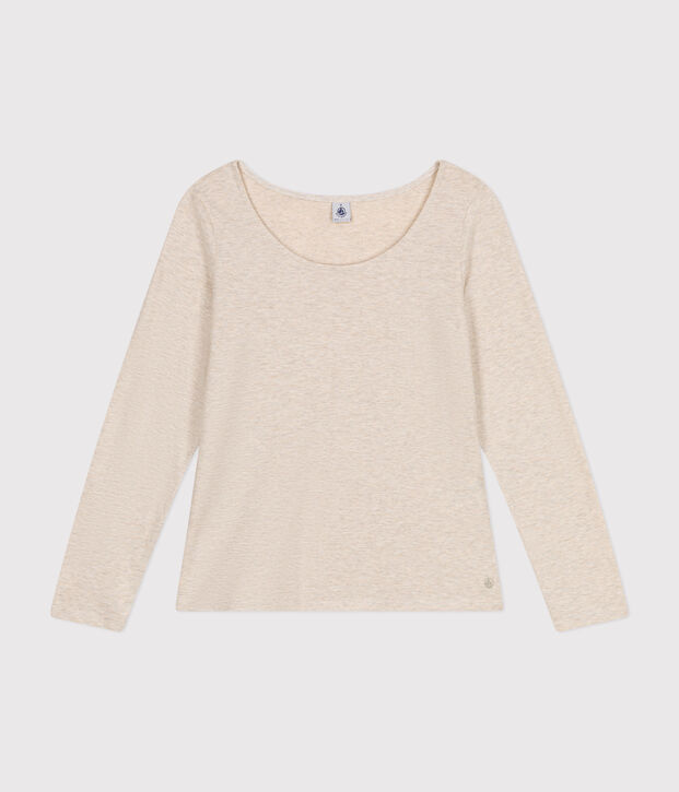 Camiseta Recta de manga larga de punto flameado con cuello de bailarina para mujer MONTELIMAR CHINE