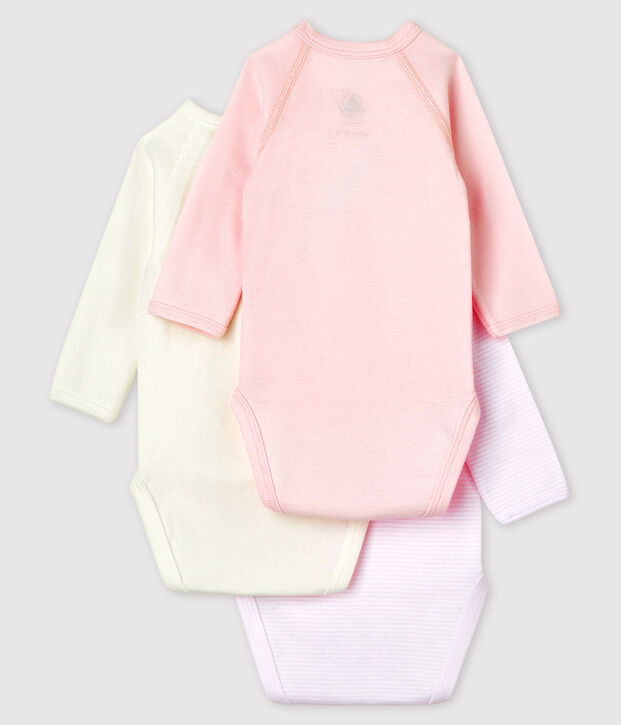 Lote de 3 bodys cruzados mil rayas de manga larga de beb&eacute; de algod&oacute;n ecol&oacute;gico multicolor