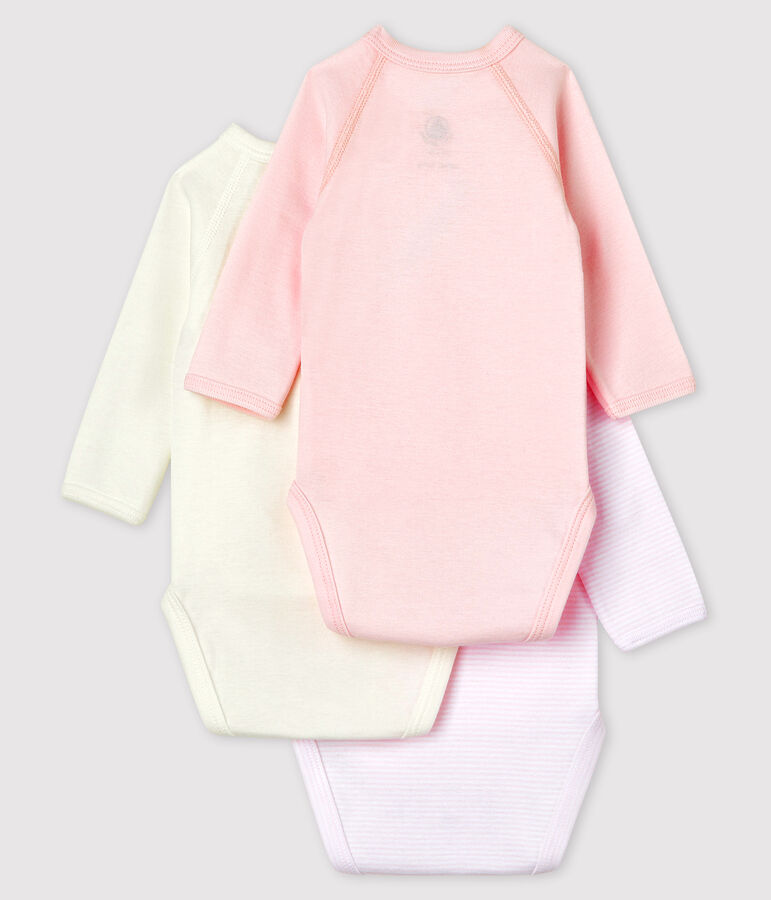 Lote de 3 bodys cruzados mil rayas de manga larga de beb&eacute; de algod&oacute;n ecol&oacute;gico variante 1