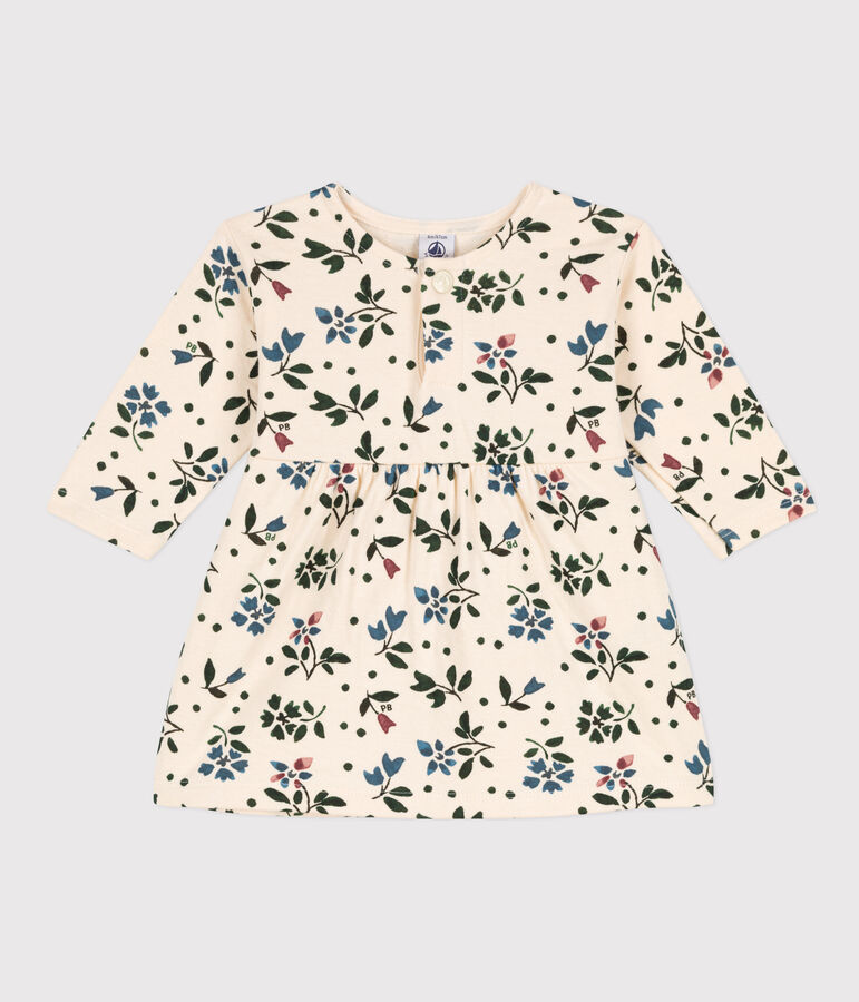 Vestido de manga larga con estampado de flores de t&uacute;bico de beb&eacute; crudo/multicolor