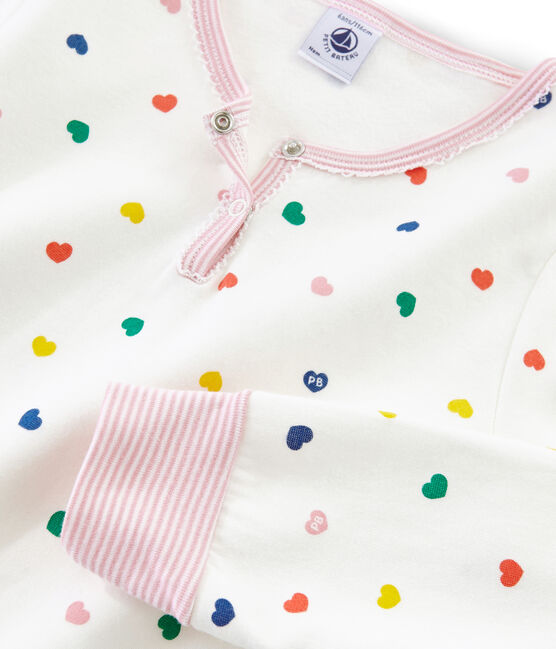 Pijama para niña de talle alto y punto doble cara blanco MARSHMALLOW/blanco MULTICO