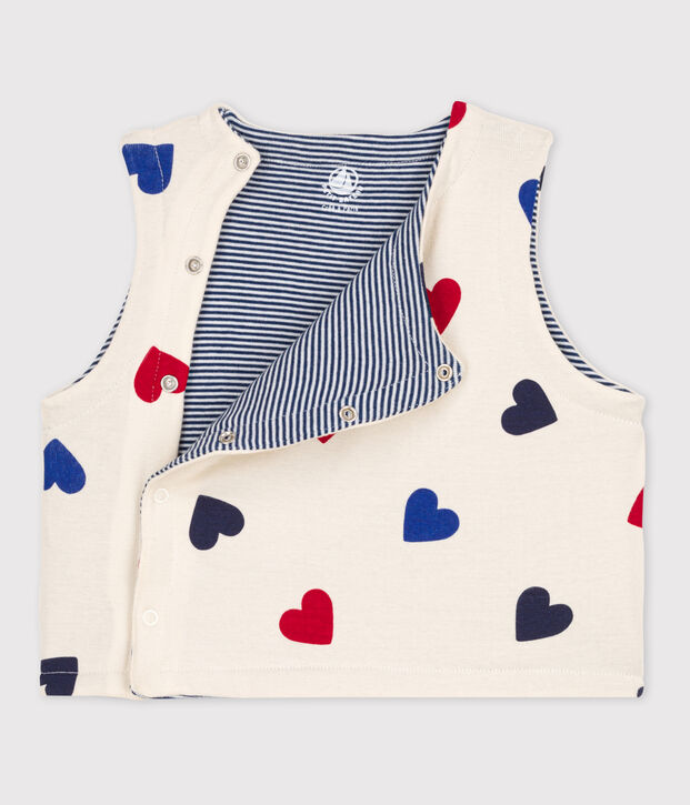 Chaleco reversible de algod&oacute;n con coraz&oacute;n de beb&eacute; crudo/multicolor