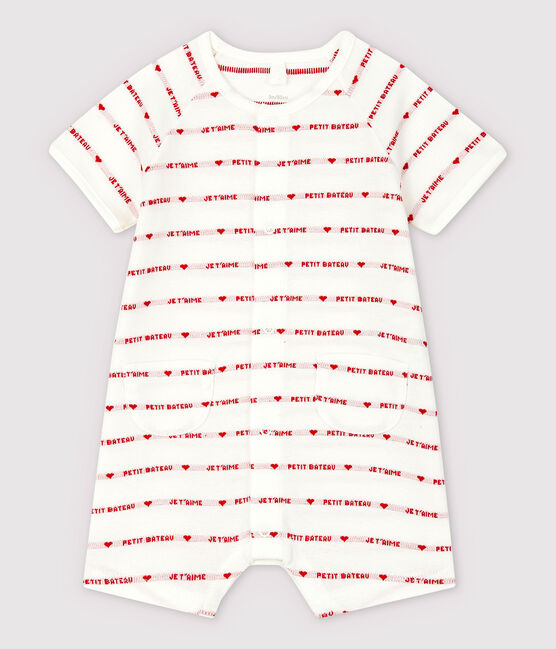 Mono corto Petit Bateau con "Je t'aime" de jacquard de algodón ecológico blanco MARSHMALLOW/rojo PEPS