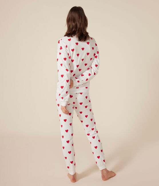Pijama con corazón de algodón de mujer blanco MARSHMALLOW/rojo TERKUIT
