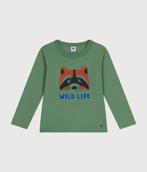 Camiseta de manga larga de punto fino para ni&ntilde;o verde